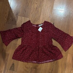 NWT Red Floral Bell Sleeve Top Girl 12